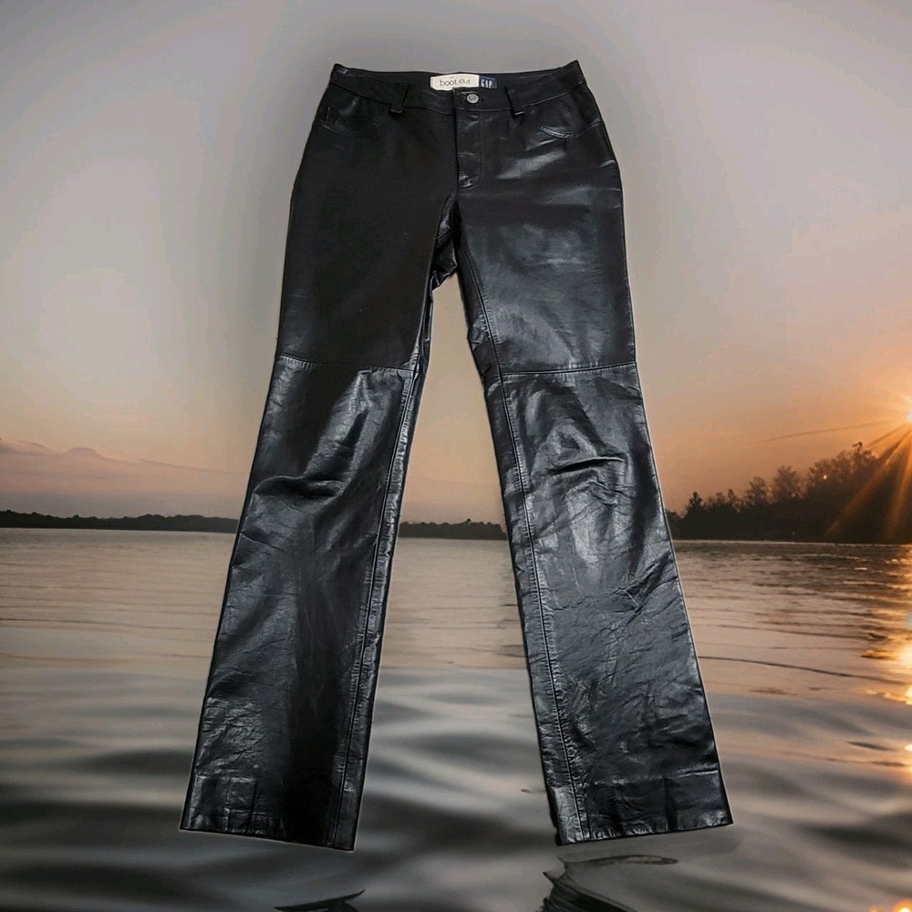 🖤Vintage 1999 GAP Black Leather Bootcut Pants Womens 1 Grunge Y2K Lined 27x30